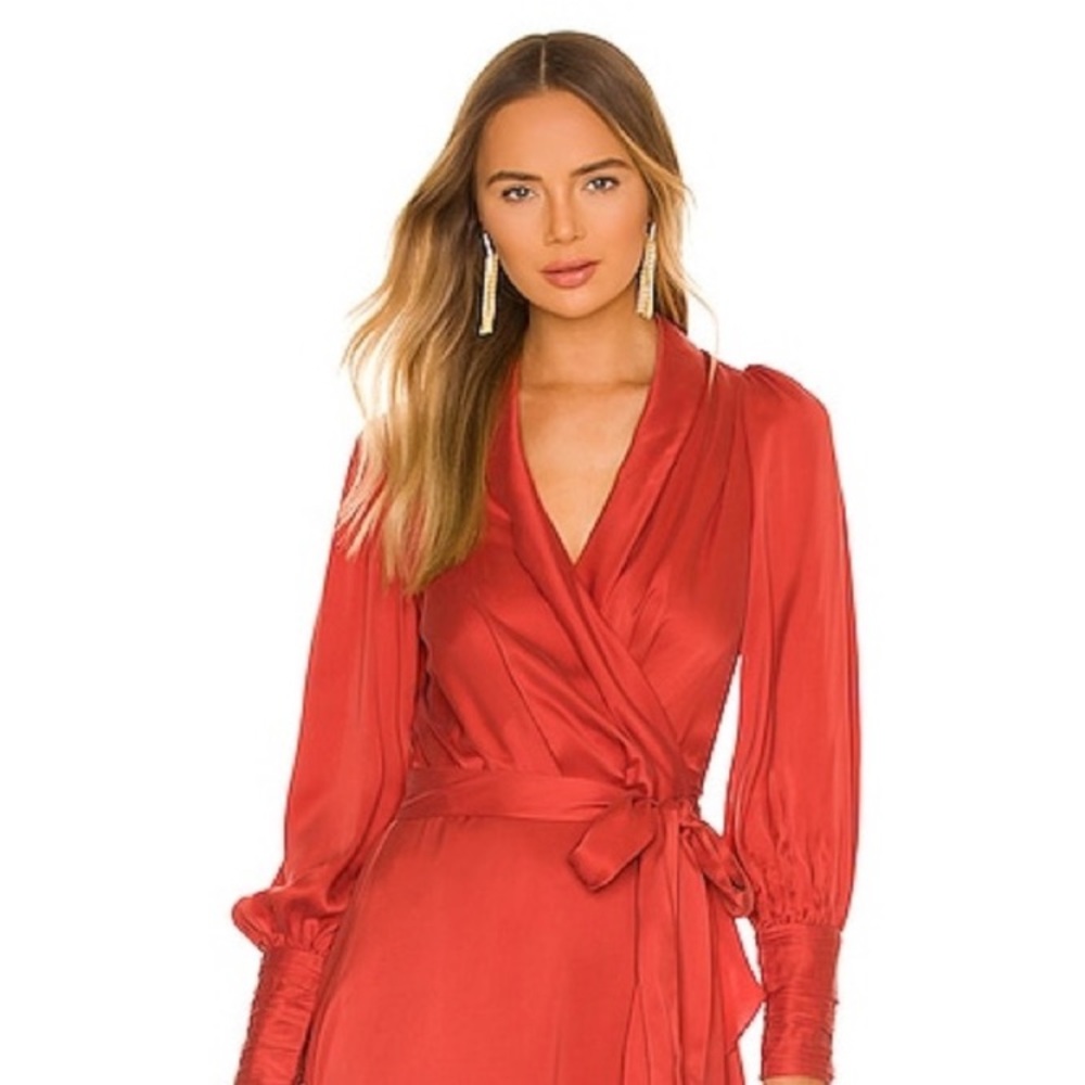 Zimmermann Silk Wrap Midi Dress in Crimson Red - Picture 6 of 12